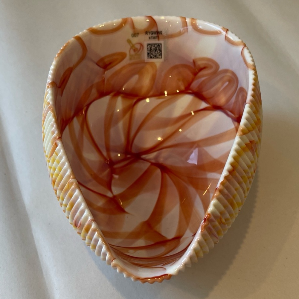 Murano Glass Red/Orange Spiderweb Shell Bowl Ridge Textured Italy Swirl